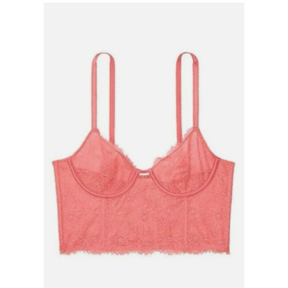 Victorias Secret Lace Long Line Demi Bra 34DDD Pink - Picture 7 of 8